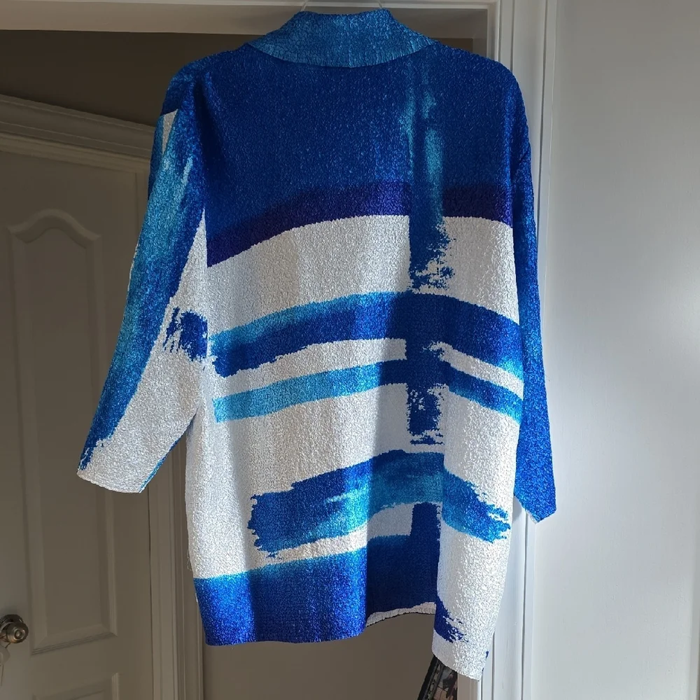 Chicos Vibrant Blue and White Open Jacket Plus Size - Picture 3 of 3